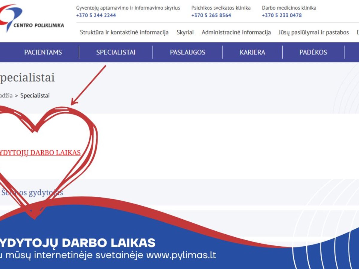 Gydytojų darbo laikas – jau mūsų svetainėje! | Pylimas