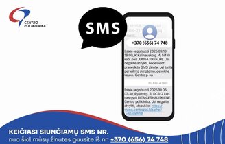 DĖMESIO! Keičiasi poliklinikos siunčiamų žinučių telefono numeris
